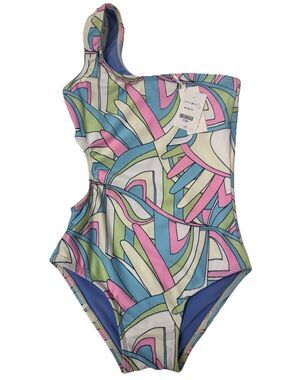 Planet Sea Swimsuit Girl 8Y One Shoulder Cutout Abstract Pink Blue One Piece New